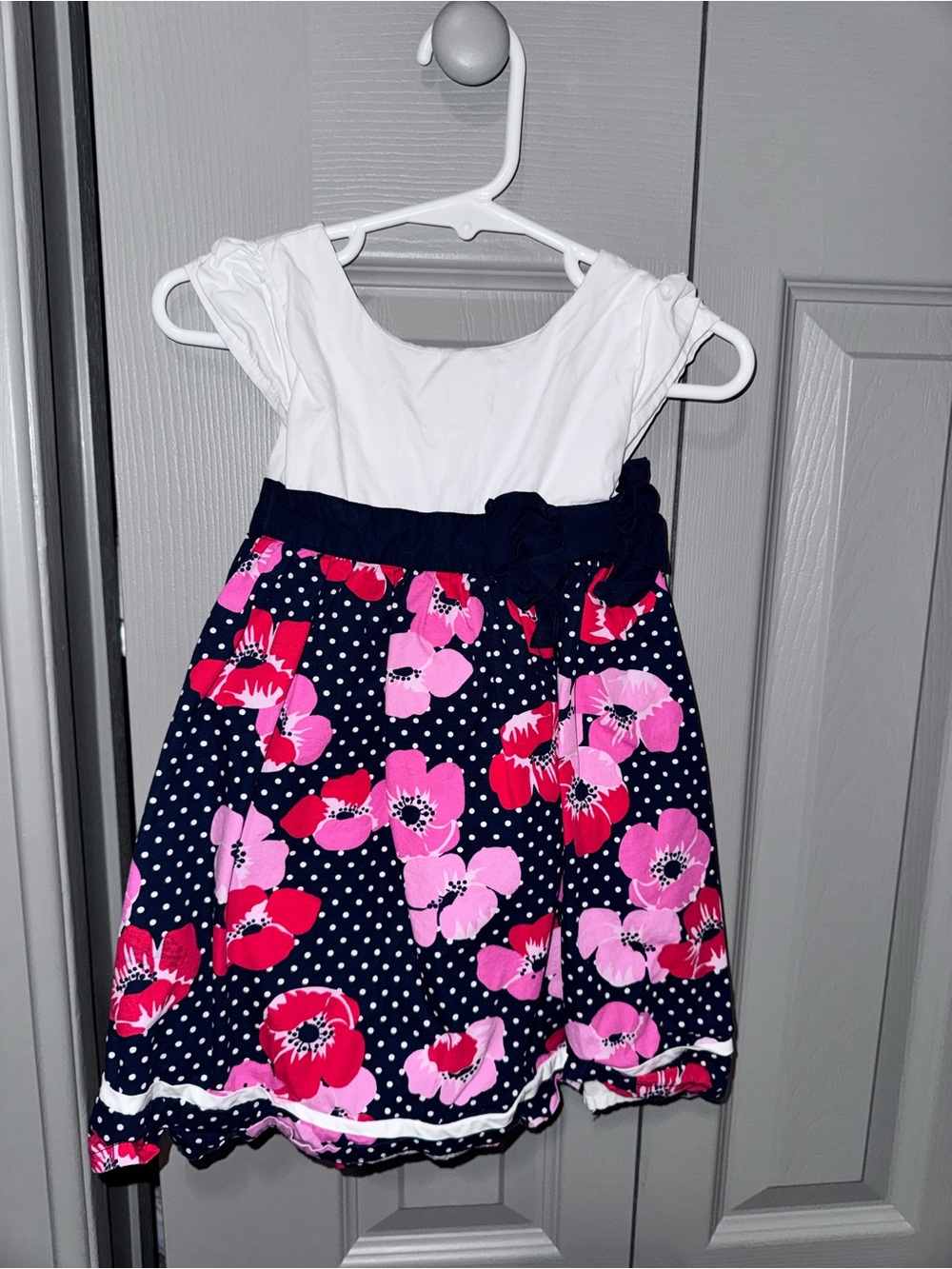 Gymboree Navy Floral Dress with White Bodice and Pink Accents
